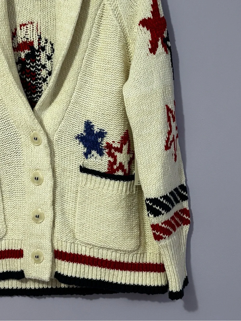 NWT Anthropologie Cream Nautical Sailboat Red & Blue Stars Cozy Cardigan SZ XS - Picture 14 of 16